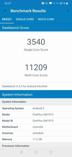 resultado en Geekbench con el OnePlus 7 Pro
