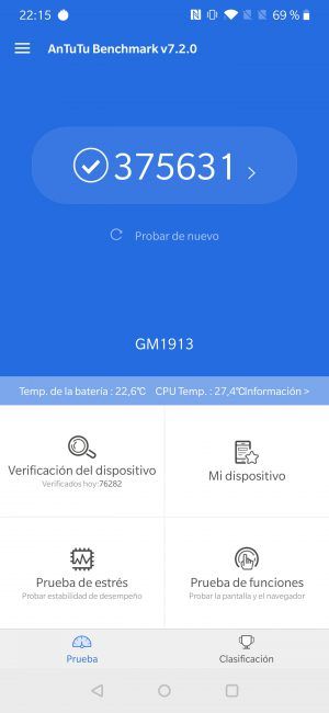 Resultado en AnTuTu OnePlus 7 Pro