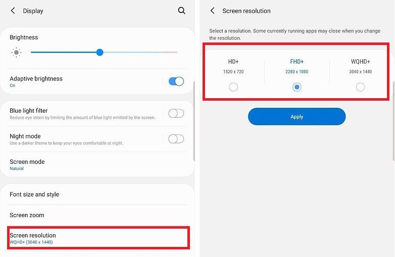 Galaxy S10 cambiar resolución
