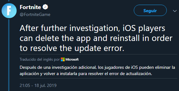 Mensaje Fortnite en Twitter