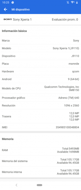Datos antutu Sony Xperia 1