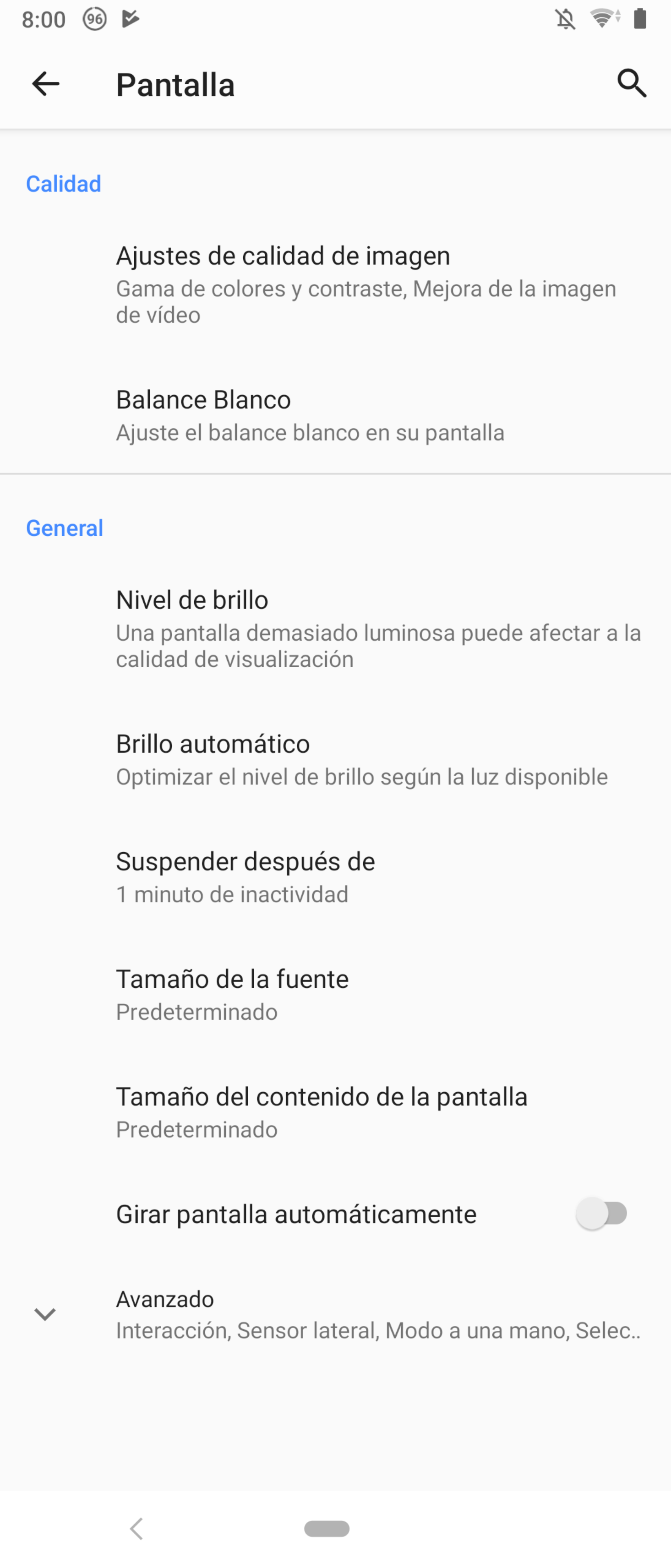 Opciones pantalla del Sony Xperia 1
