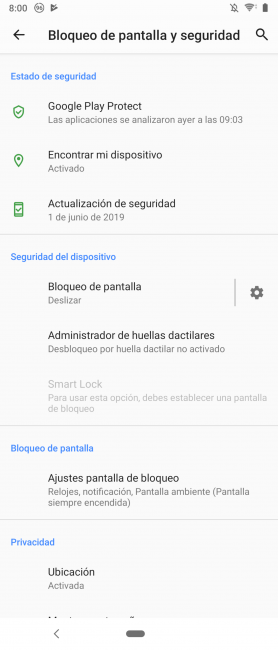 Opciones seguridad del Sony Xperia 1