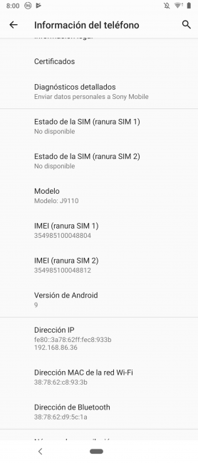 Sistema del Sony Xperia 1