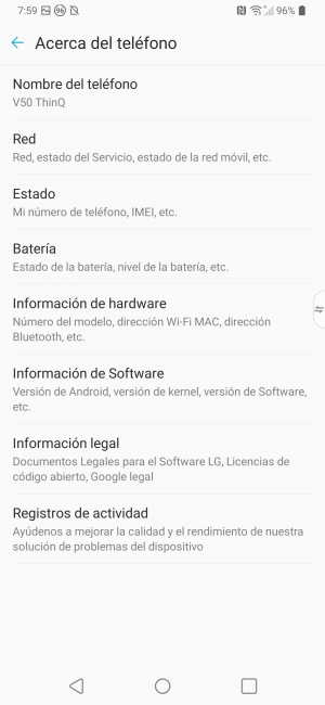 Opciones adicionales LG V50 ThinQ 5G