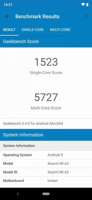 resultados en Geekbench Xiaomi Mi A3