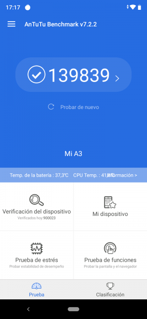 Resultado en Antutu Xiaomi Mi A3