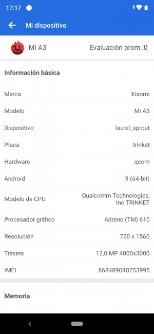 Datos antutu Xiaomi Mi A3