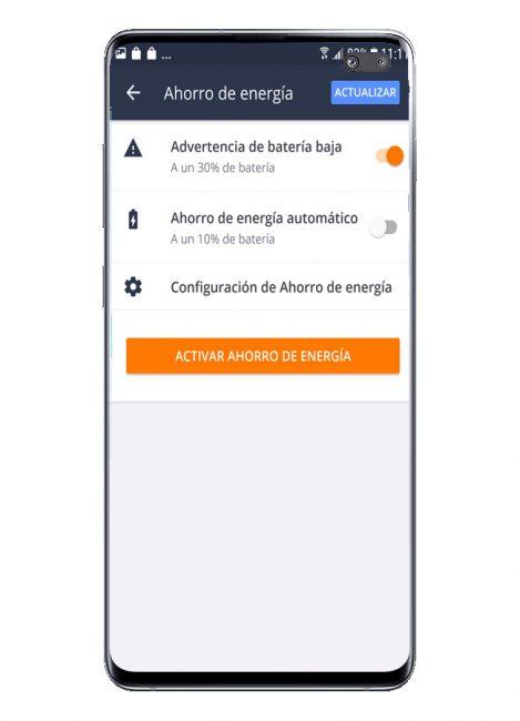 Opciones de uso en Avast Free Mobile Security