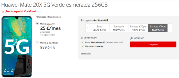 Huawei Mate 20X 5G con Vodafone