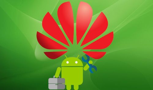 Huawei logo sobre verde y muñeco Andrioid