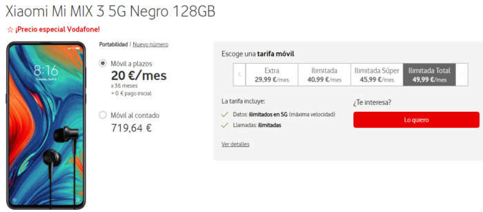 Xiaomi Mi mix 3 5G con Vodafone