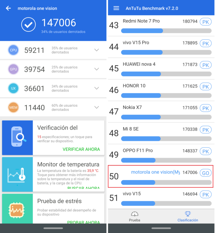 Motorola One Vision AnTuTu