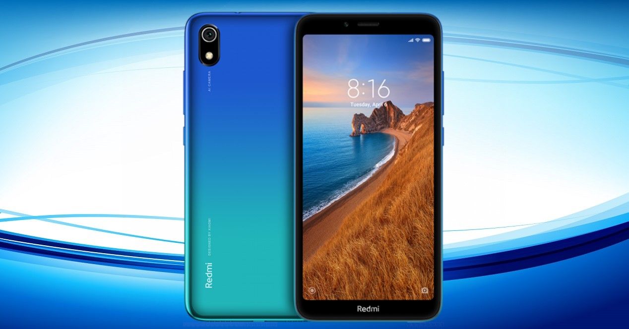 Redmi 7A sobre fondo azul