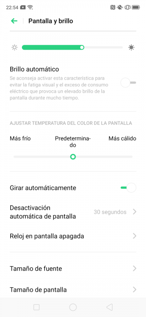 Opciones pantalla Oppo Reno Z
