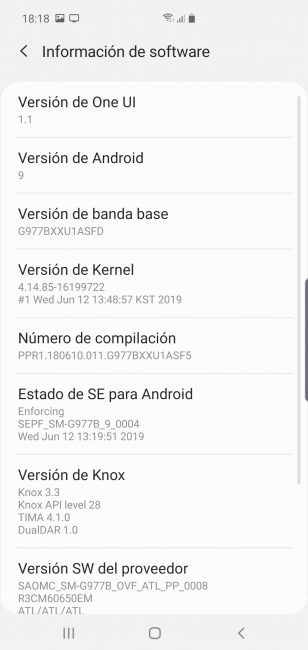 Datos sistema Samsung Galaxy S10 5G
