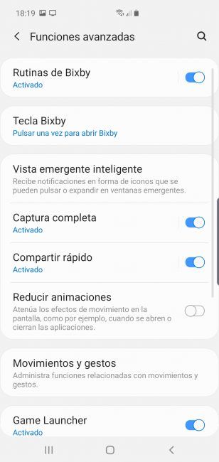 Opciones avanzadas del Samsung Galaxy S10 5G