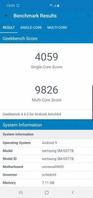 Resultado Geekbench Samsung Galaxy S10 5G