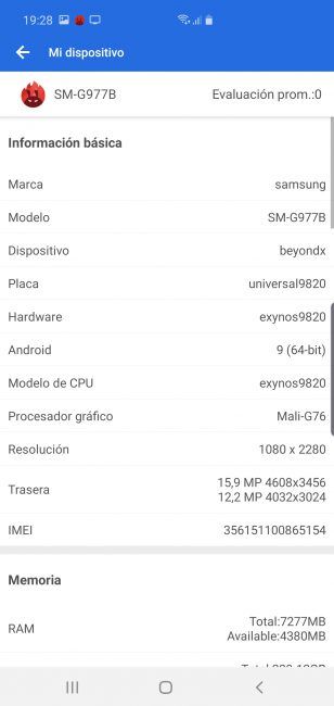 Datos antutu Samsung Galaxy S10 5G