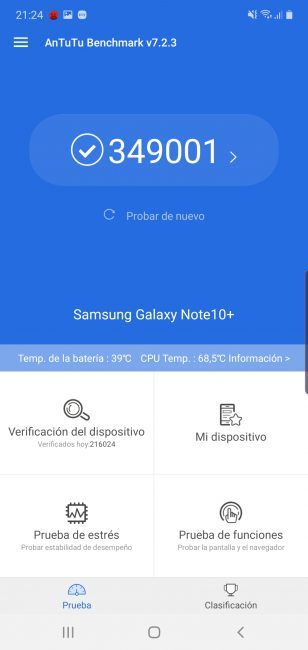 Resultado antutu Samsung Galaxy Note 10 Plus