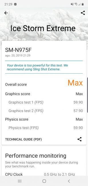 Resultado en 3D Mark Samsung Galaxy Note 10 Plus