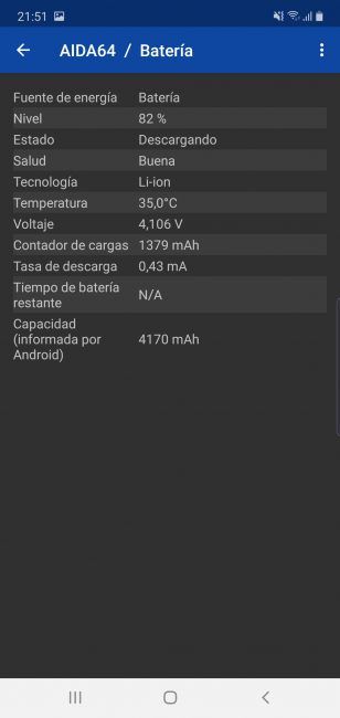 datos batería Aida 64 Samsung Galaxy Note 10 Plus