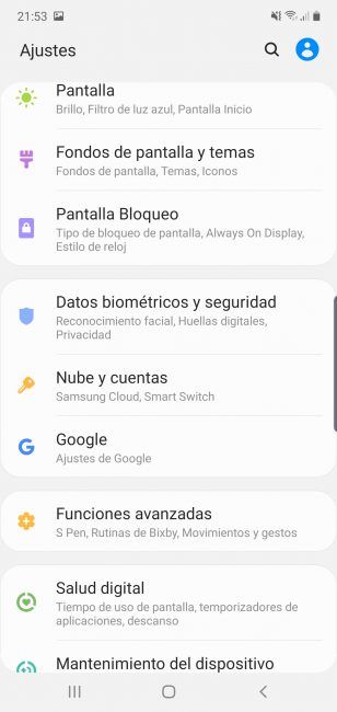 Ajustes de Samsung Galaxy Note 10 Plus