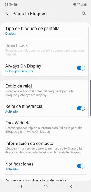 Opciones pantalla Samsung Galaxy Note 10 Plus