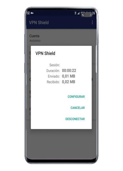 Conexión establecida en VPN Shield