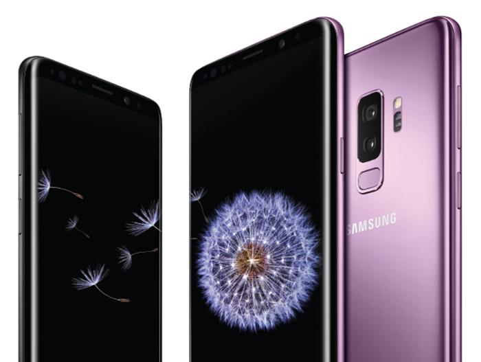 Frontal y trasera del Samsung Galaxy S9 en diagonal