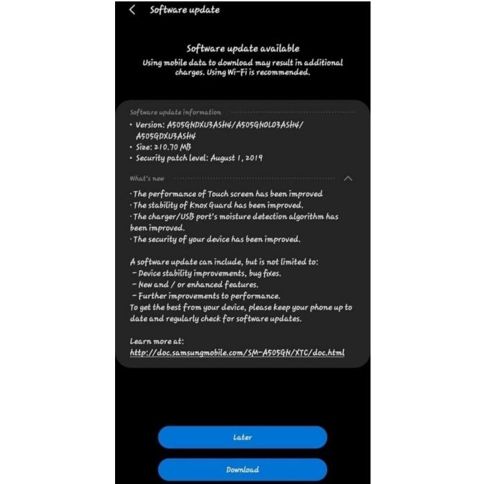 Galaxy A50 actualización septiembre
