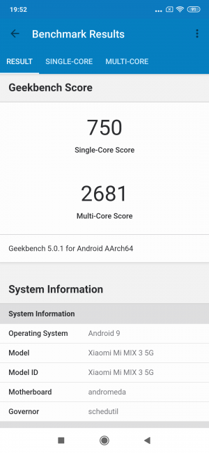 Resultados en Geekbench Xiaomi Mi Mix 3 5G