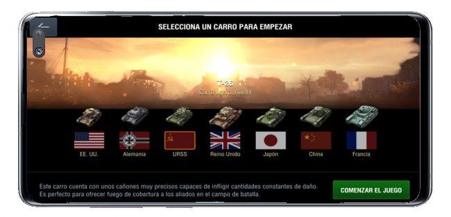 Selección de tanque en World of Tanks Blitz MMO