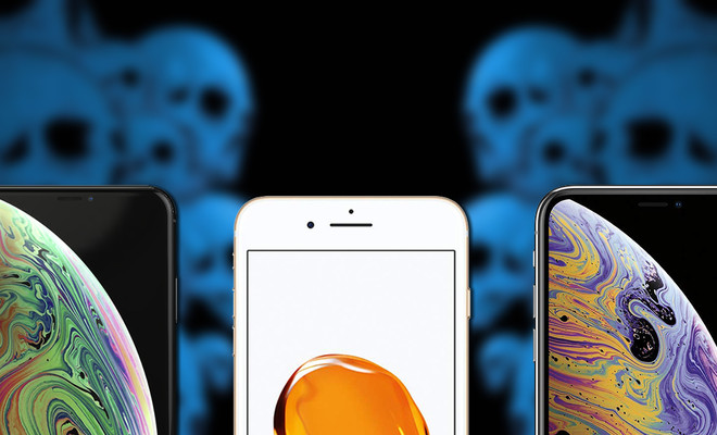 iphone xs, iphone xs max, iphone 7 sobre fondo con caravelas
