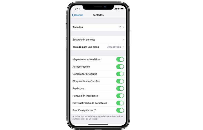 Ajsutes de teclados en un iPhone