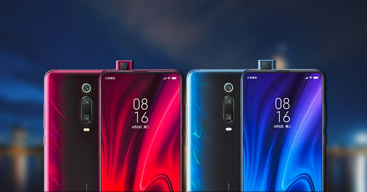 Frontal y trasera del Xiaomi Mi 9T pro en color azul o rojo