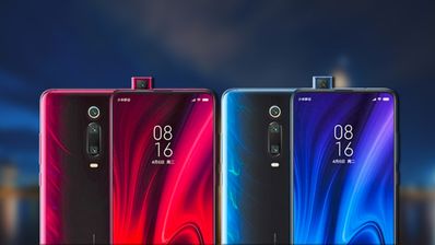Frontal y trasera del Xiaomi Mi 9T pro en color azul o rojo