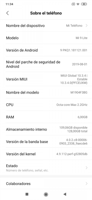 Sistema del Xiaomi Mi 9 Lite