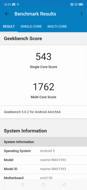 resultado Geekbench Realme X2