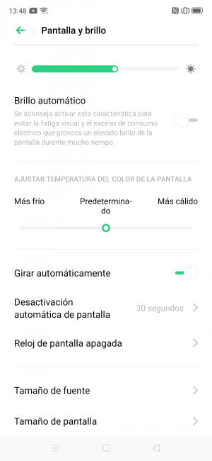 Opciones pantalla Realme X2