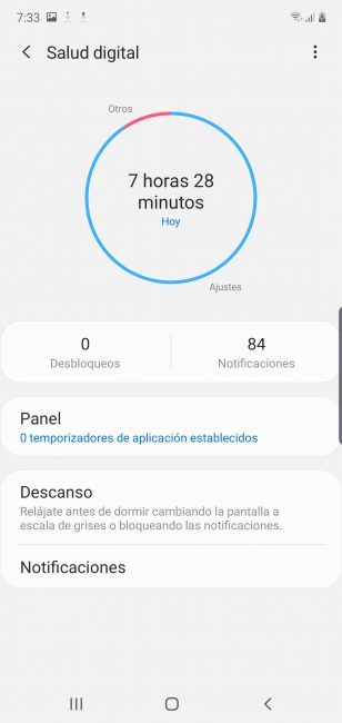 Bienestar digital Samsung Galaxy Note 10