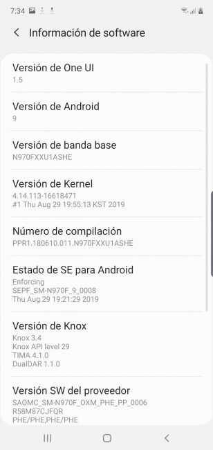 Sistema del Samsung Galaxy Note 10