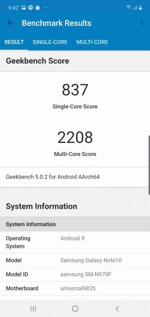 Resultado Geekbench Samsung Galaxy Note 10