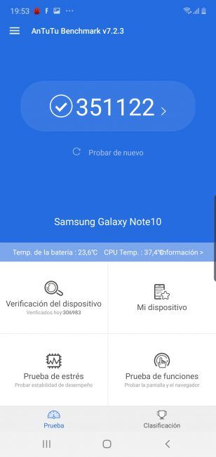 Resultados antutu Samsung Galaxy Note 10
