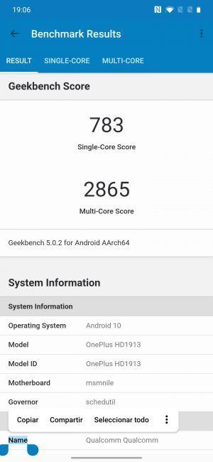 Resltado Geekbench OnePlus 7T Pro