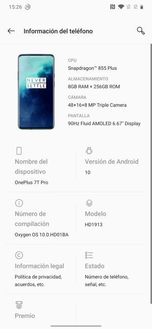 Datos sistema OnePlus 7T Pro