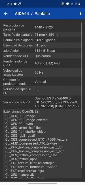Datos pantalla del OnePlus 7T Pro