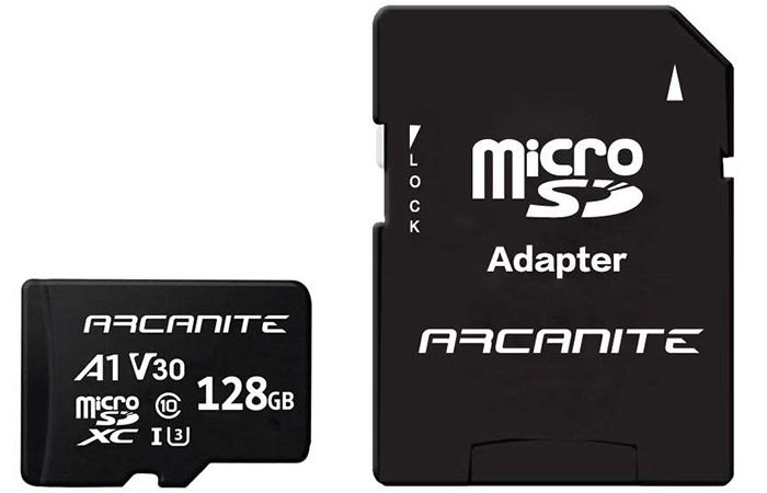 micro sd y adaptador arcanite de 128 gb