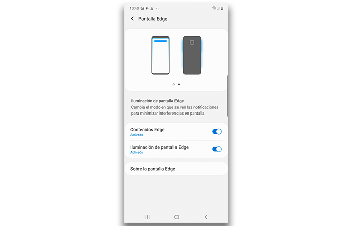 configuración pantalla edge