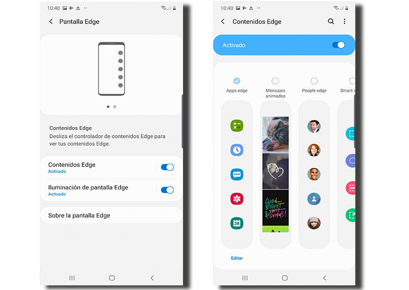 configuración pantalla edge